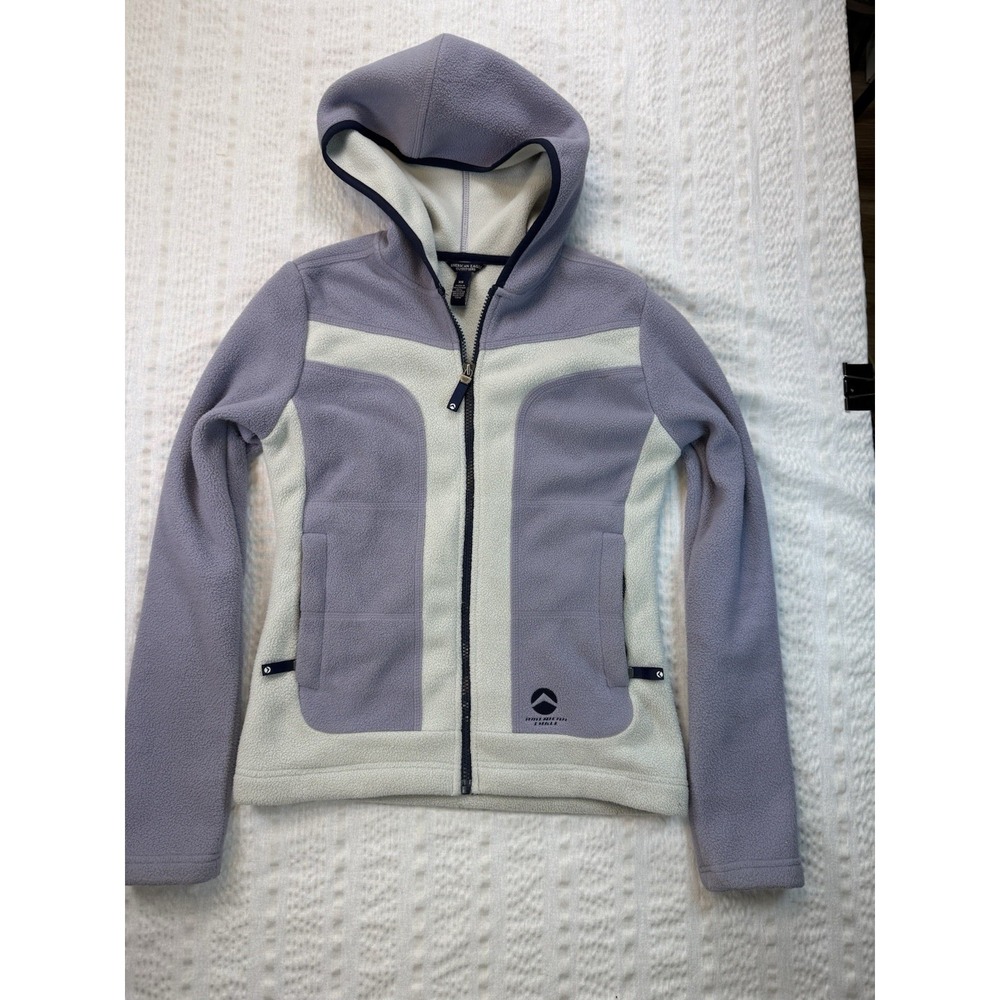 American Eagle Trail Fleece Jacket XS Purple Cream Hooded Full Zip Outdoor